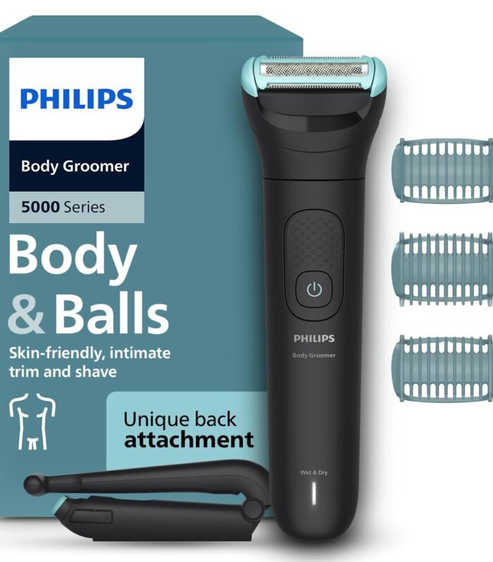 Body Trimmer for Men Private Parts, Removes Back Hair, Skin Safe Grooming, Clinically Tested for Sensitive Skin, 100 Min Runtime, Showerproof, 5 Year Warranty, BG5475/15