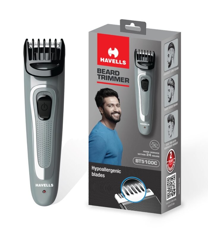 Rechargeable Beard Trimmer with Hypoallergenic Blades; Zero Trim with 0.5 Mm Precision;Upto 17Mm Length Setting for All Styles; 45 Min Runtime,Battery Powered Black & (Grey)-Men