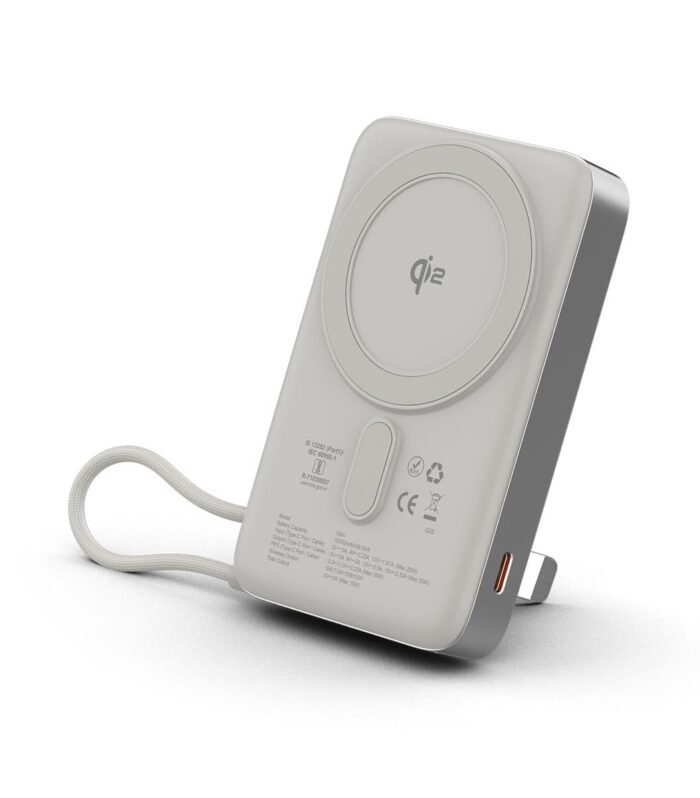 10000mAh Qi2 MagSafe Powerbank with 15W Wireless Charging, 35W PD Wired Output, Built-in Type-C Cable, Stand, Digital Display, for iPhone, Pixel, Samsung, AirPods