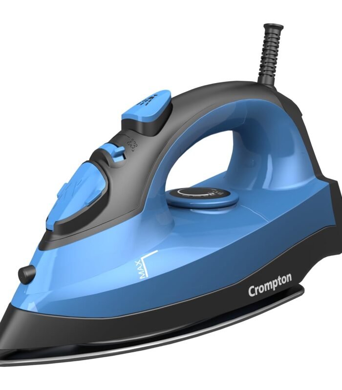 1200 W Steam Iron with 180 ml water tank, Upto 15g /min Steam Output with Vertical Steaming and Non-Stick Soleplate (Blue), 6 Fabric Settings.