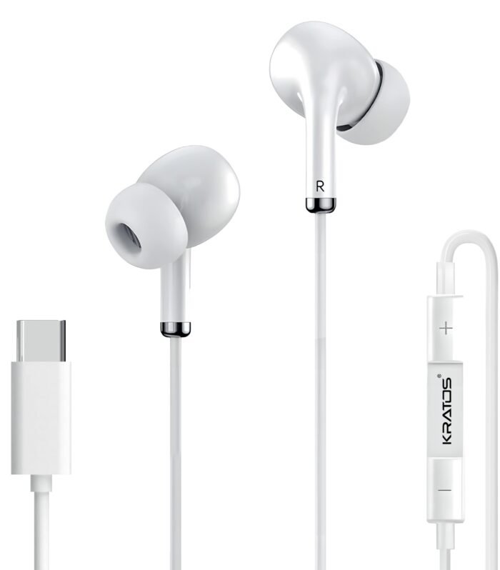 C Type Earphones Wired, 13mm Bass Drivers Earphone, Inline Control Type c Headphones with Mic, Sweat Resistant, Comfort Fit Type c Earphone with Volume Control,Metallic c pin Earphones