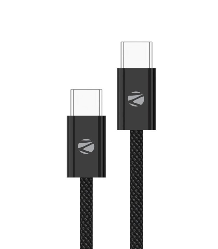 Type C - Type C Braided Cable, 60 Watts, Rapid Charging, Charge & Sync, 1 Meter, Compatible with iPhone 15 | Samsung | OnePlus | Xiaomi | Realme | Oppo Black