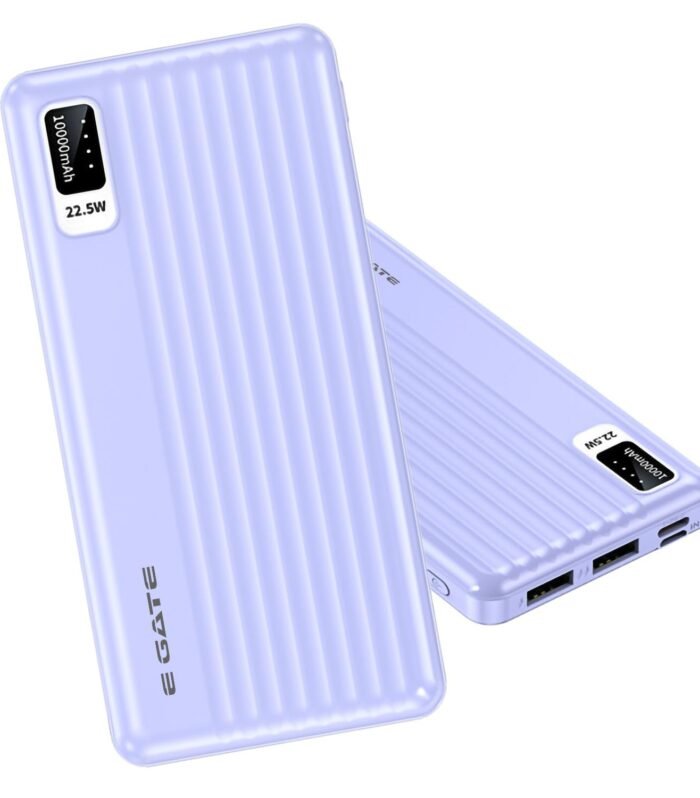 102B Powerbank | 10000mAh | 22.5W Fast Charging | QC + PD | Dual Input Port : Type C & Micro USB | Triple Output Port : 2X USB & Type C | LED Indicator| for All iPhone & Android (Lavender)