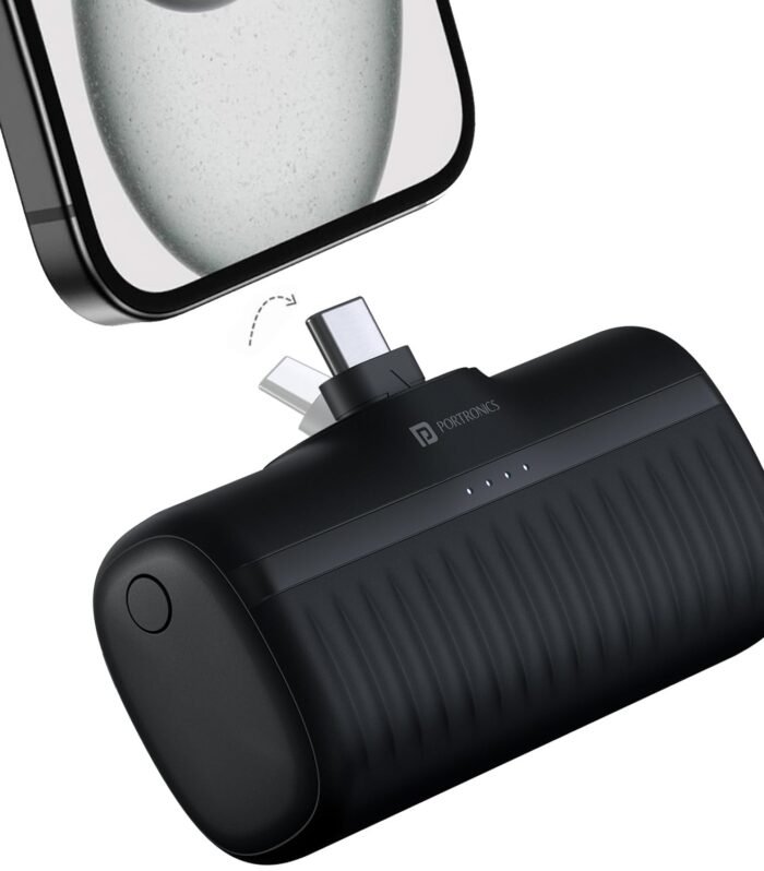 Power Pebble 5000mAh 20W Fast Charging Nano Powerbank, in-Built Foldable Type C Input/Output Pin, Type C PD Output, LED Battery Indicator, Compatible with Type C Smartphone,iPhone(Black)