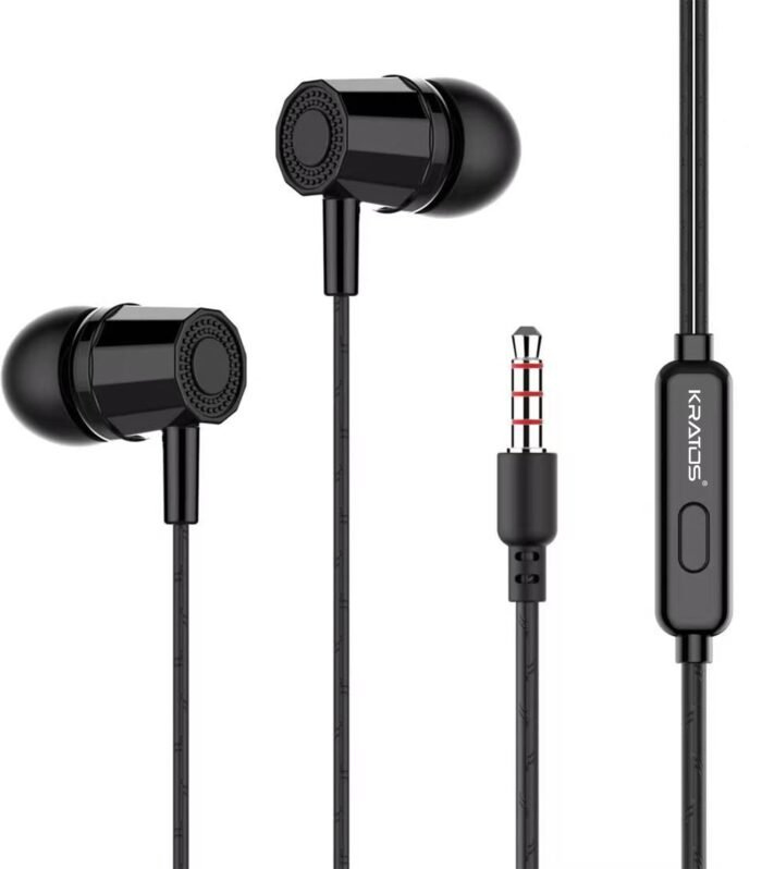 Black Wired Earphones with 3.5mm Jack in-line Mic Control for Clear Calling & Music, Multi-Functional Controller,Sweat Resistant,Comfort Fit Wired Ear Phones,Compatibility with All Mobiles