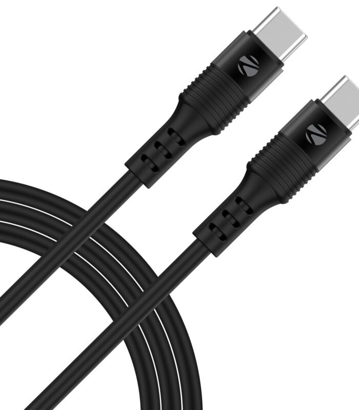 Wattz 60CC2 Type-C to Type-C Soft Silicone Cable, PD 60W, 1 Meter, Durable, Charge & Sync, Rapid Charging, For Laptops, Tablets, Mobiles (Black)