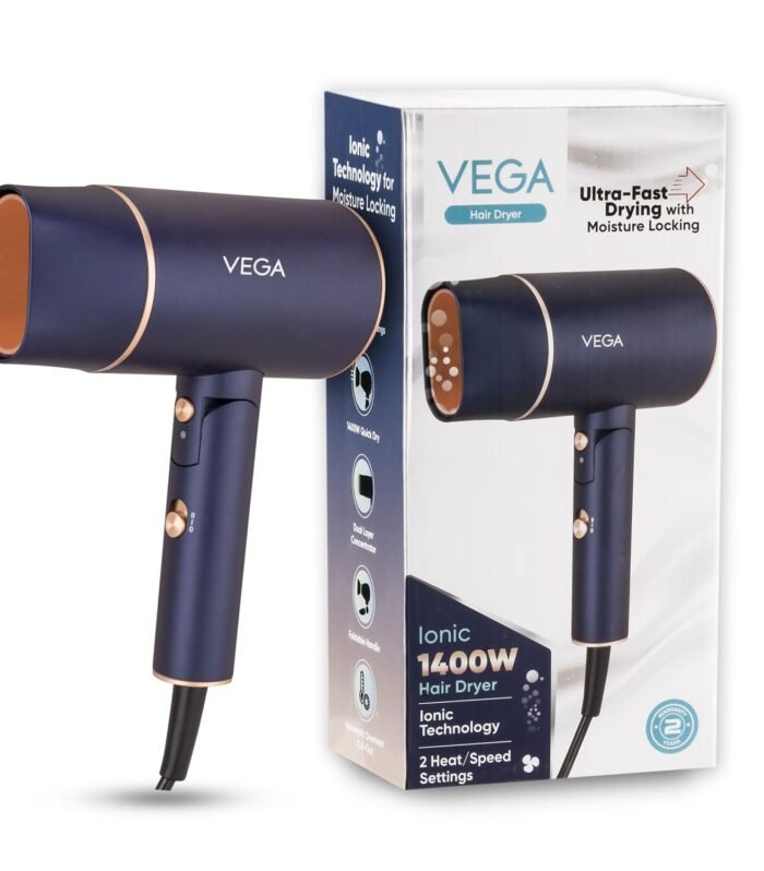 1200-1400W Foldable Hair Dryer for Men and Women, Quick & Fast Drying with Ionic Technology & 2 Heat/Speed Settings (Low & High), Cool Shot Button, Detachable Nozzle, Blow Dryer (VHDH-35)