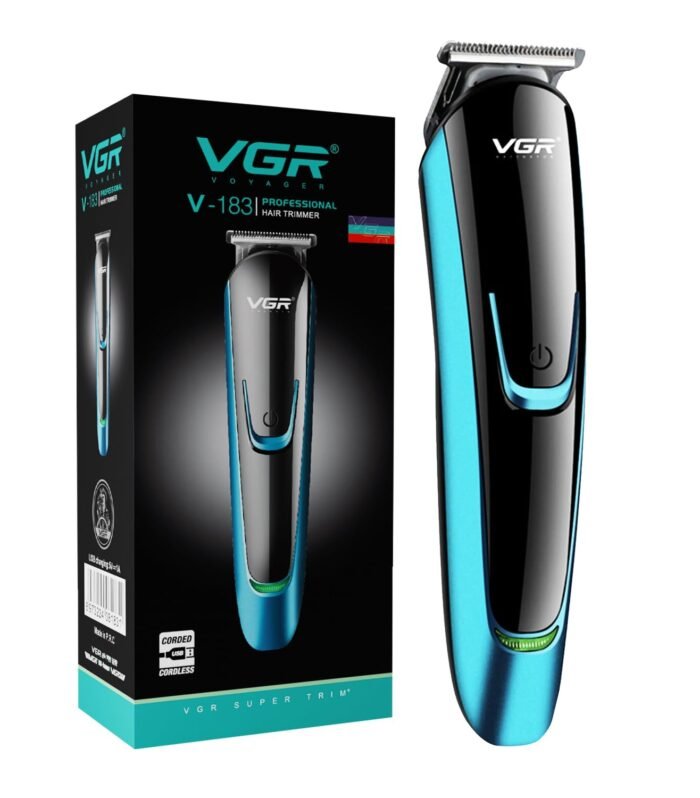 Professional Trimmer for Men | 120 Min Runtime, Corded & Cordless Use, 5 Length Settings, LED Display with USB Charging (Blue)