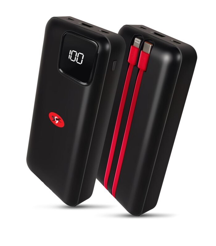 Power Bank PB11 with Built-in-Cables 20,000 mAh, 22.5W Fast Charging, Multiple Ports & Universal Compatibility, TypeC Input & Output, Digital Battery Indicator, Overcharging Protection