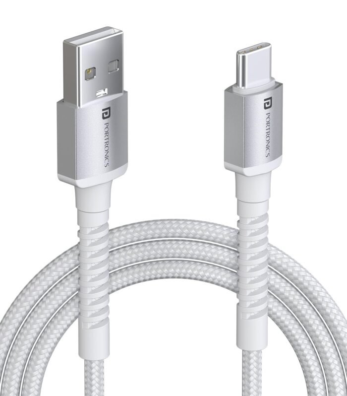 USB to Type C Cable with 3A Output, Fast Charging & Data Transfer, Nylon Braided, Aluminium Alloy Shell, 1M Length compatible with Type C Smartphones(White)