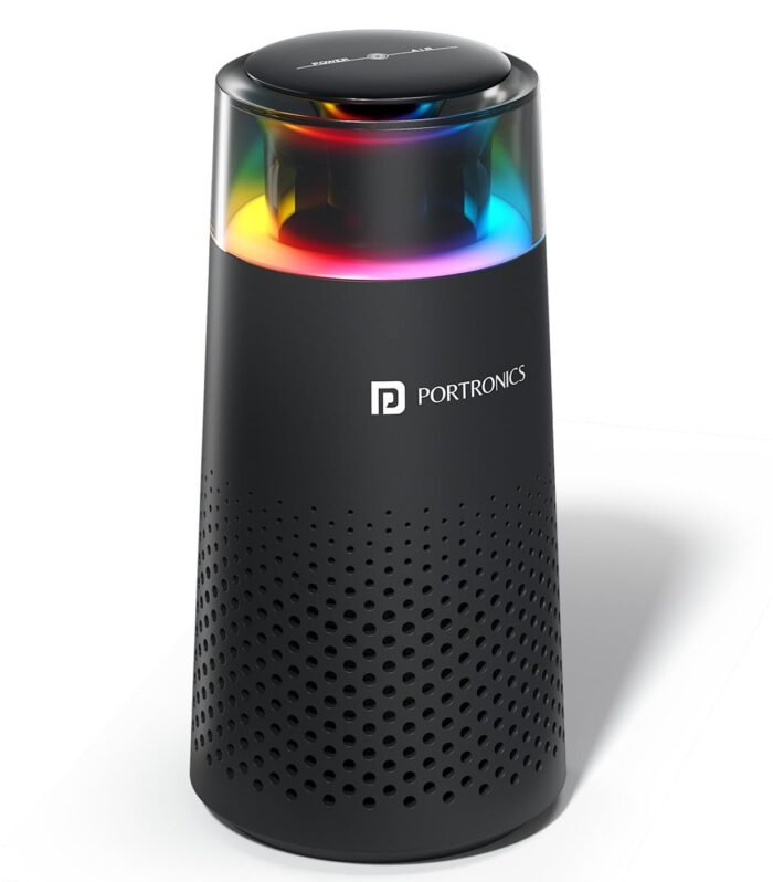 Type-C Powered Car Air Purifier with H13 HEPA Filter, 3-Stage Filtration(Pre-filter, HEPA13 & Activated Carbon Filter) 360° Air Intake,Removes PM 2.5 & PM 10,RGB Ambient Lighting