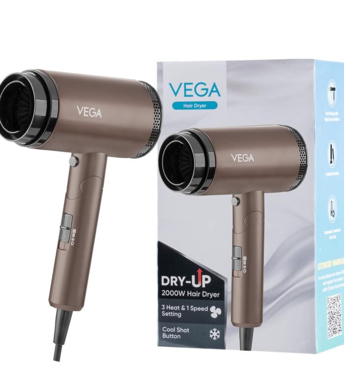 Dry-Up 2000 Watts Hair Dryer For Men & Women with 3 Heat & 1 Speed Setting & Cool Shot Button, Blow Dryer, Foldable Hair Dryer with Over Heat Cut-Out, Blow Dry Effortless Hair Style, (VHDH-36)