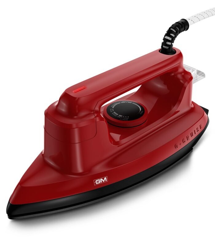 1000 Watt Dry Iron Press with Dual Layer German Technology Non-Stick Coating | Thermostat Control to Easily Iron All Type of Clothes | 360° Swivel Cord - Red