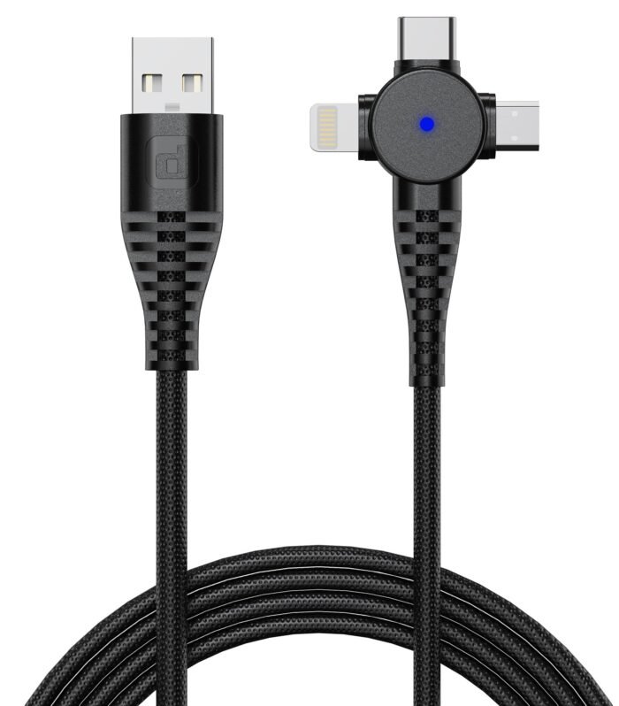 50W 3 in 1 USB Type C Cable 1 m USB-A to Type-C + MicroUSB + Type-L Fast Charge Cable (Compatible with Mobile, Tablet, Laptop, Black, One Cable)
