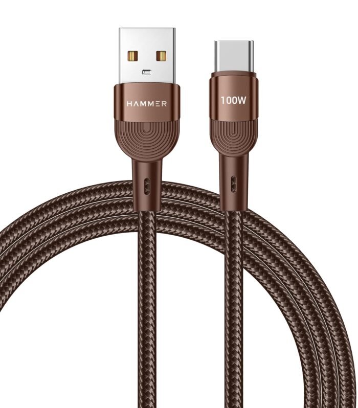 100W 5A USB to Type-C for OnePlus with WARP/VOOC/FLASH support, Super Fast Charging Cable,1.2M Nylon Braided,Tangle free,480Mbps Data Transfer, supports OPPO (Brown)