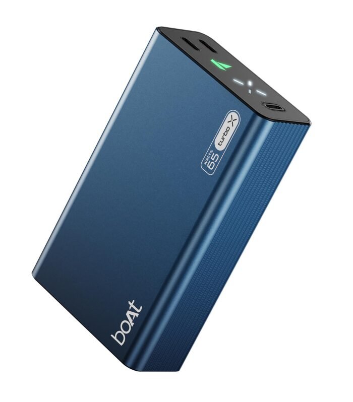 Turbo X 20000mAh Power Bank, 65W Turbo Fast Charging, Dual Type-C 2-Way Ports, LED Battery & Charging Indicators, Compact & Lightweight for Laptop & Mobile (Navy Blue)