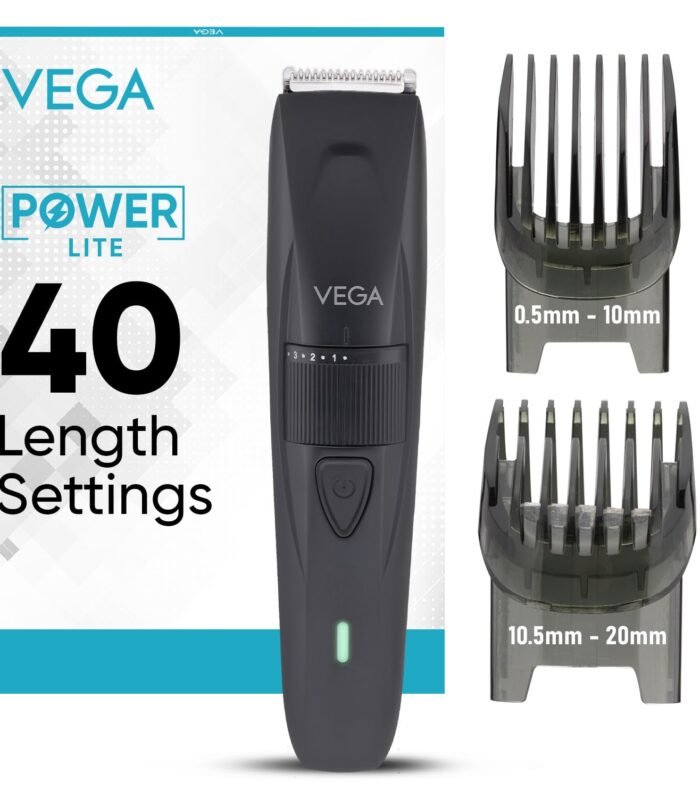 Trimmer Men Beard with 90 Mins Runtime, Stainless Steel Blades & 40 Length Settings, 2 Comb Attachment, Trimmers for Man, USB Type C, Charging Indicator, Travel Lock, Black, (Power Lite, VHTH-38)