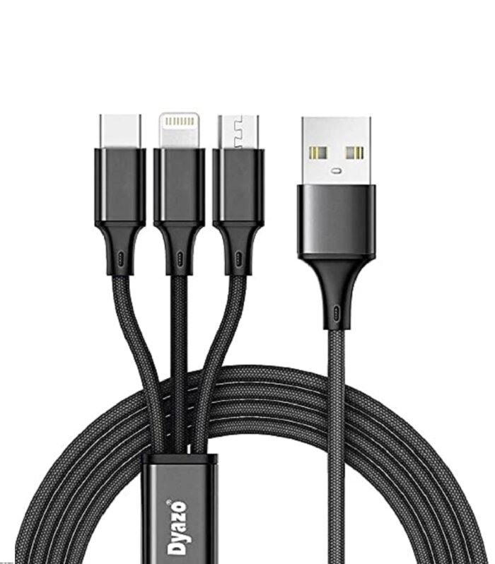 2.4 Amp 1 Meter Nylon Braided 3 In 1 Mobile Charging Usb Cable Compatible For All Smartphone, Iphones And Type C Devices,(Black)
