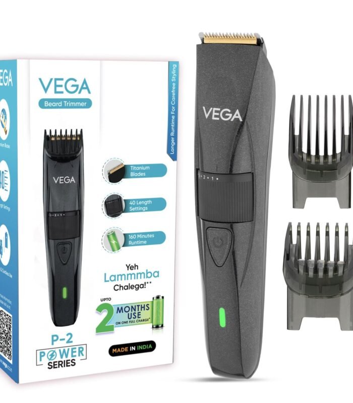 Beard Trimmer for Men | Titanium Blades | 40 Length Settings | 160 Min Runtime | 2 Comb Attachment | Cord & Cordless Use | Type-C Fast Charging | Battery Powered | (Power Series P2, VHTH-26)