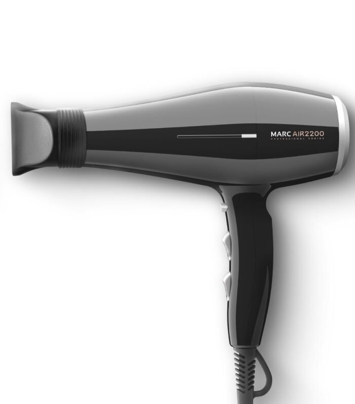 Marc Air 2200 Professional Series Hair Dryer with Interchangable Sillicon Nozzles, AC Motor, 240V, 2 Speed and 3 Heat Settings with Cool Shot, Silicone Nozzles