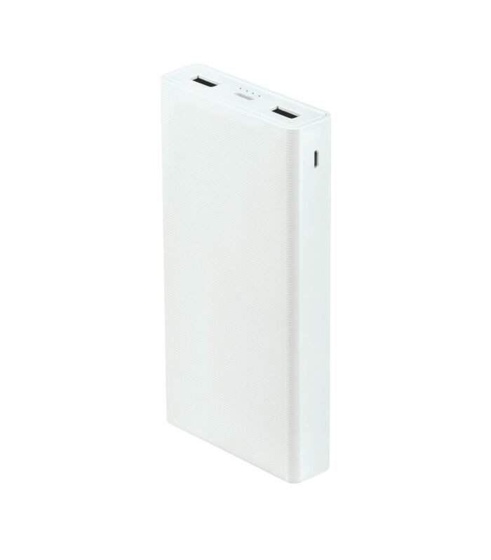 PB-20KE Li-Polymer, 2 USB Output, 12W Power Bank, 20000mAh Type-C Micro USB Input Ports, Compatible with Smartphones, Laptop, Smartwatches, Neckbands, Speakers & Other Devices, White