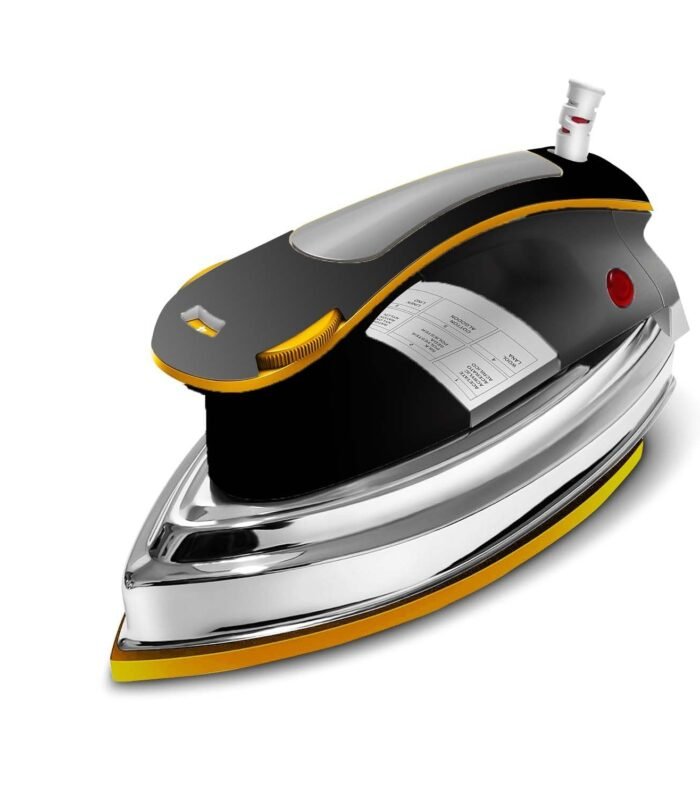 Plancha New Model Dry Iron, 1000W, Non-Stick Teflon Coated Soleplate, 6 Heat Settings, Golden & Black