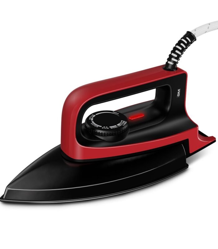 Alpha 1000 Watt Dry Iron for Wrinkle-Free Ironing With Dual Layer German Technology Non-Stick Coating - Red